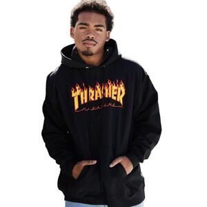 Thrasher Magazine Black Flame Logo Pullover Hoodie Size S